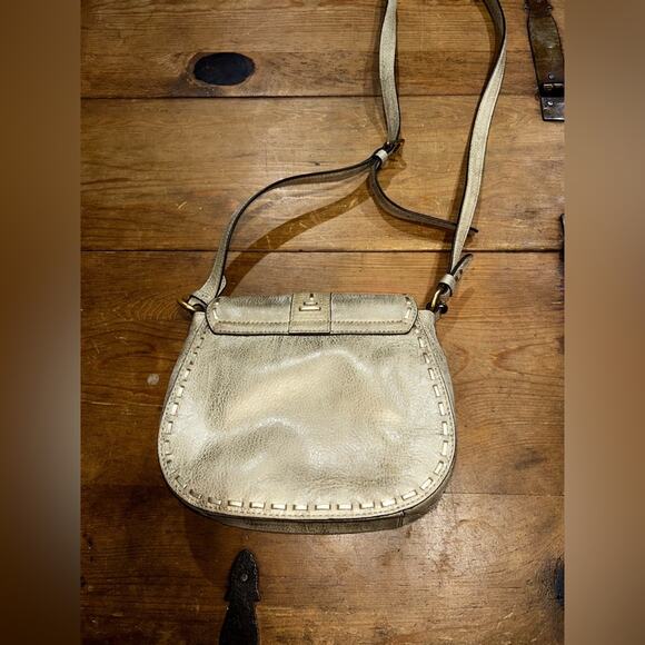Ralph Lauren Gold Textured Leather Crossbody Bag Boho Saddle Style